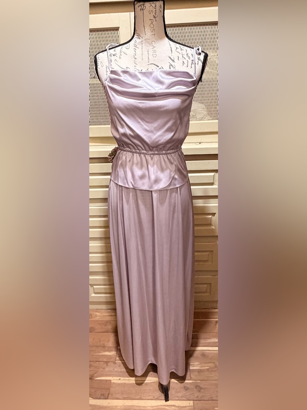 VTG 70s Jerrell of Texas Cowl Neck Maxi Dress Flower Waist